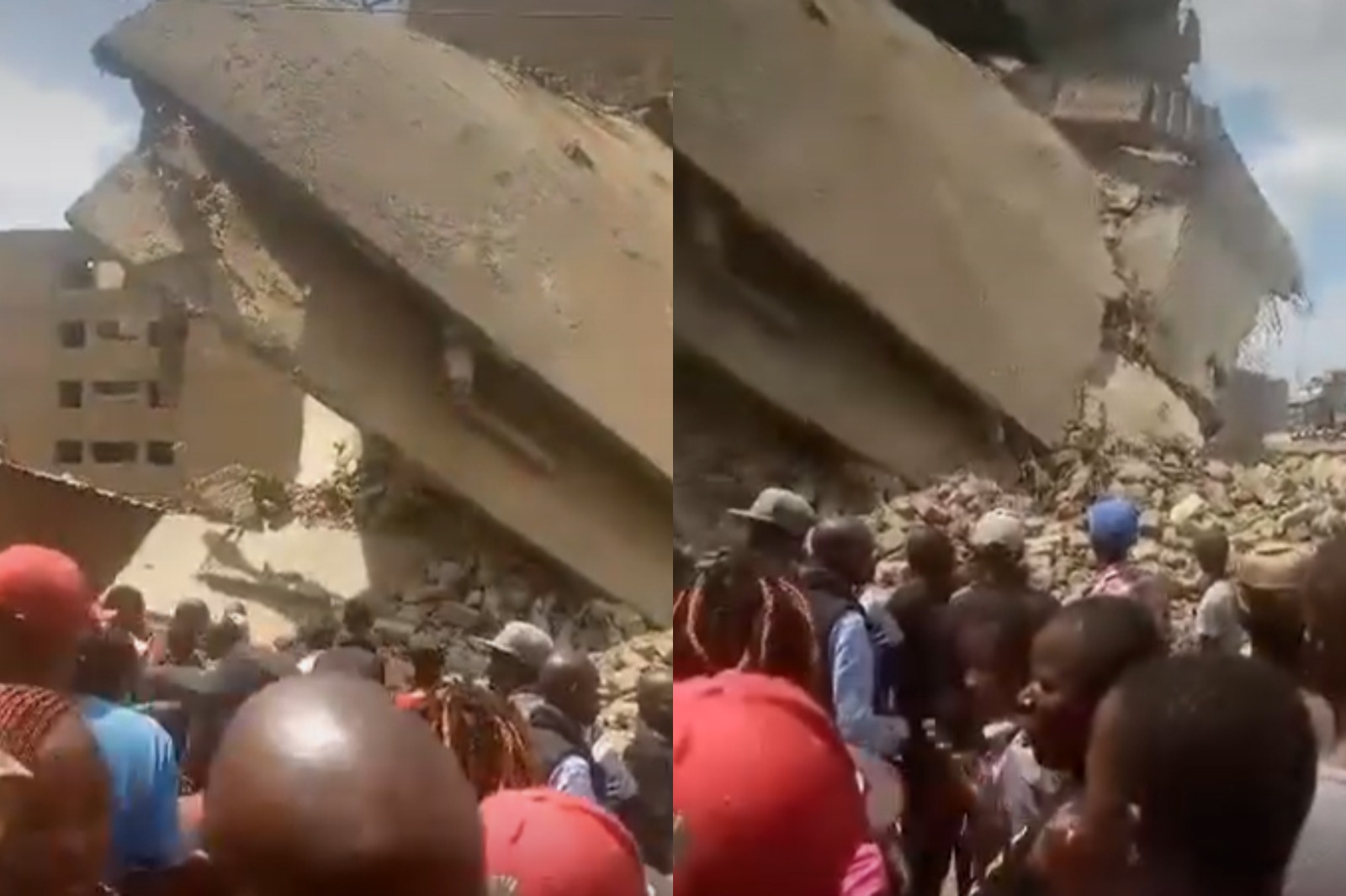 Photo collage of a collapsed building in Mathare.